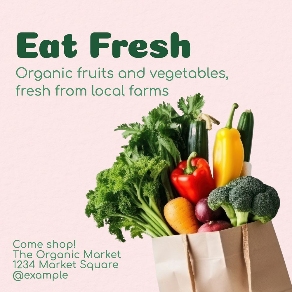 Organic supermarket Instagram post template, editable text