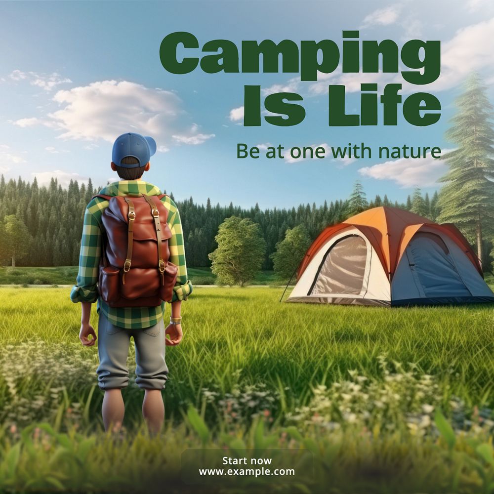 Camping Instagram post template, editable text