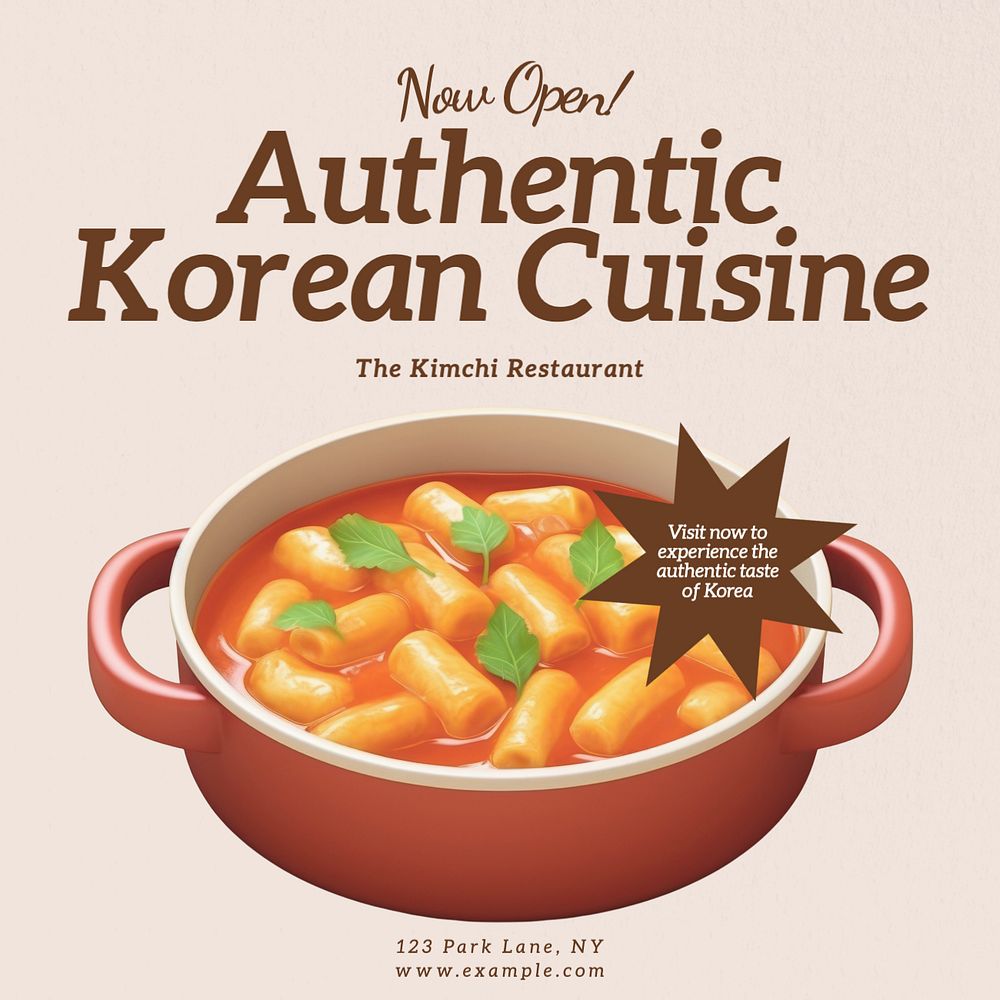 Korean cuisine Instagram post template, editable text