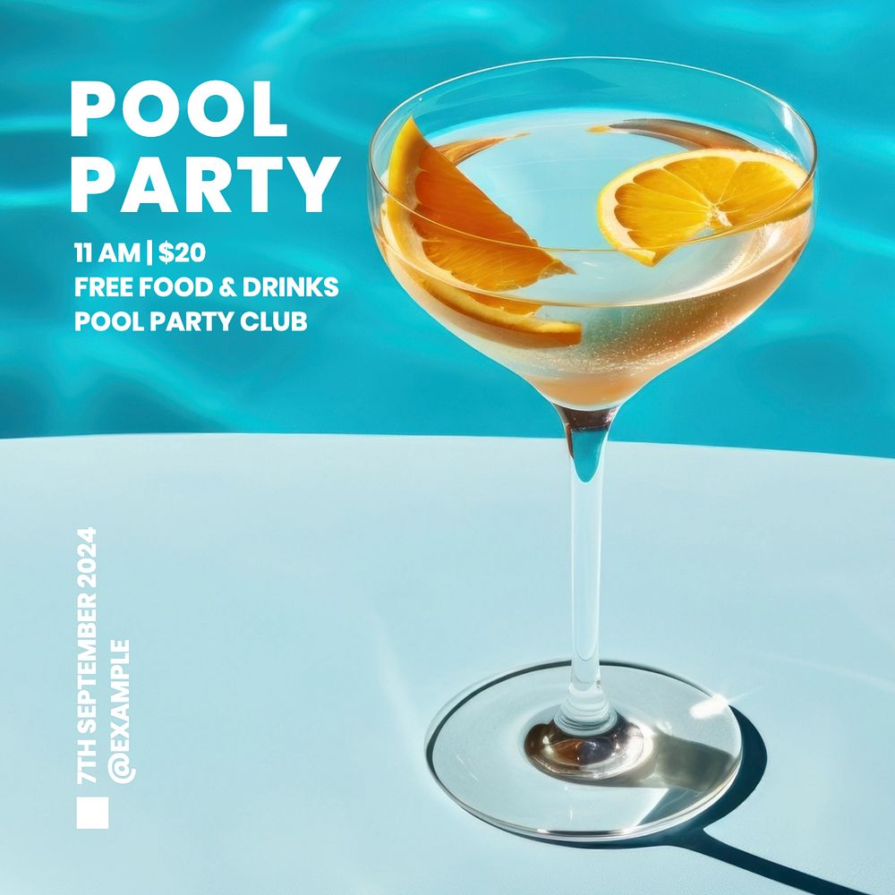 Pool party Instagram post template, editable text