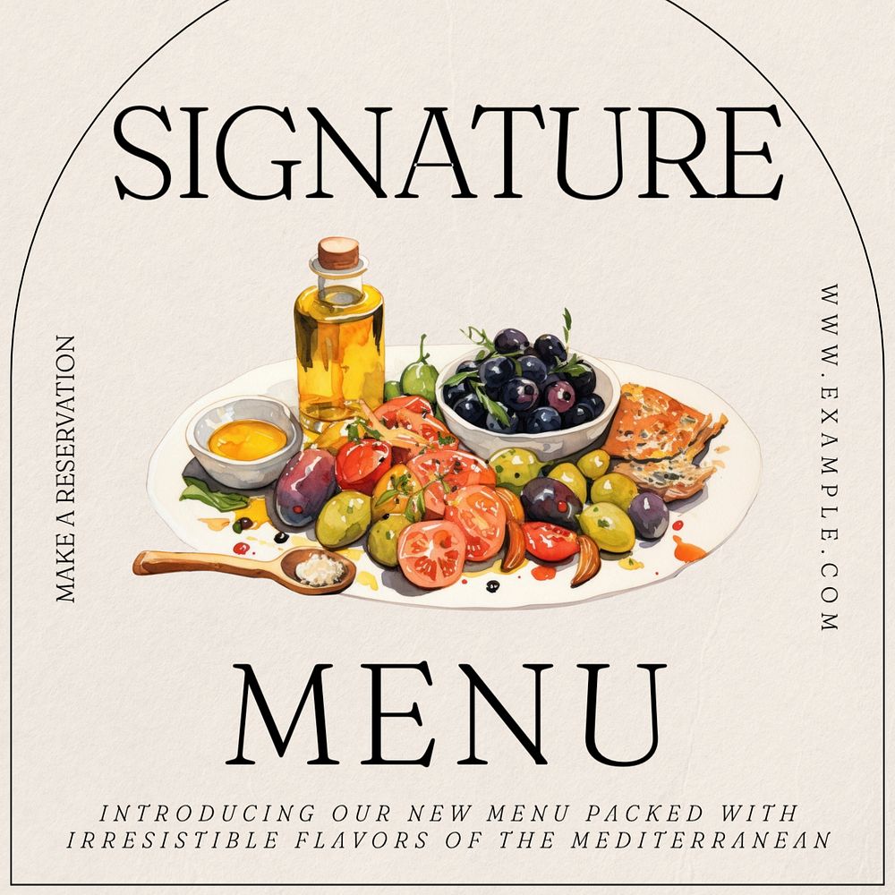 Signature menu Instagram post template, editable text