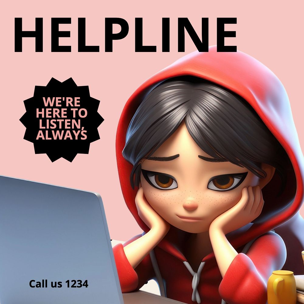 Helpline Instagram post template, editable text