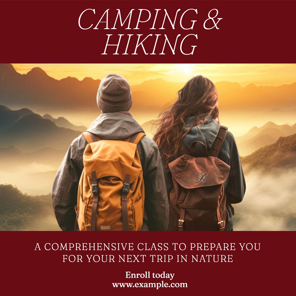 Camping & hiking Instagram post template, editable text