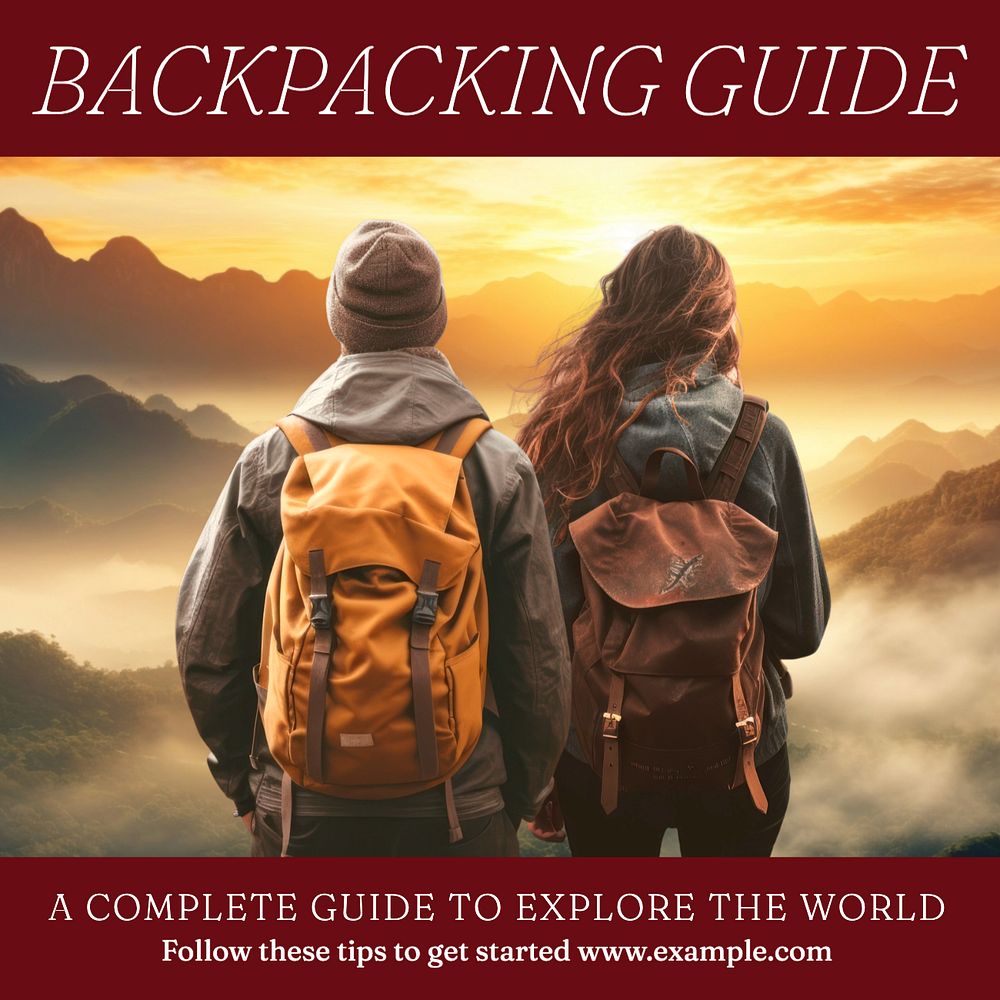 Backpacking guide Instagram post template, editable text