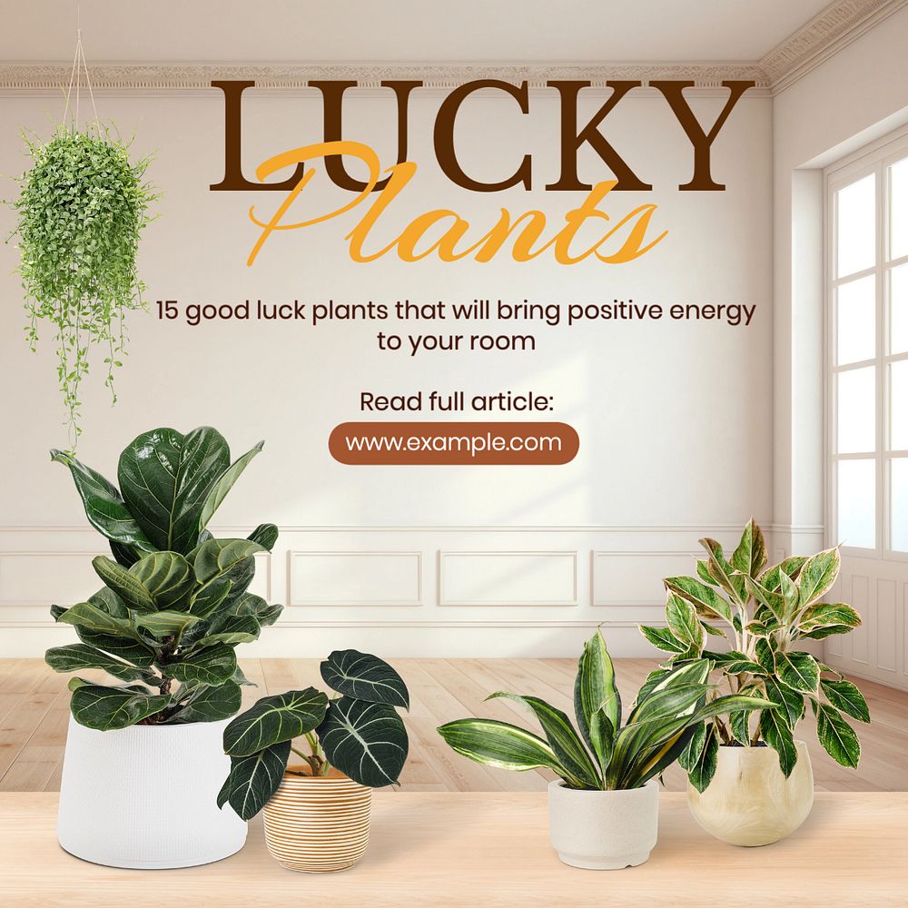 Lucky plants Instagram post template, editable text