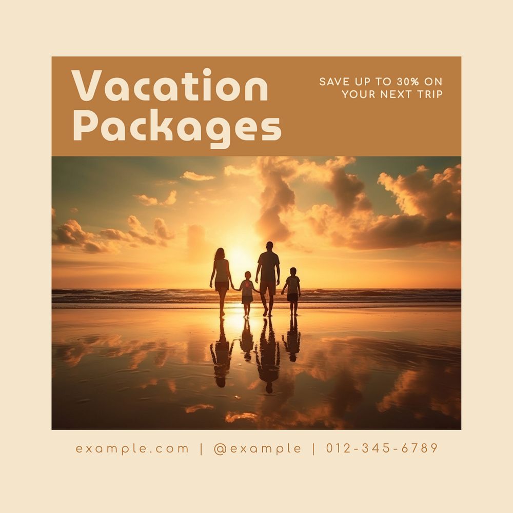 Vacation packages Instagram post template, editable text