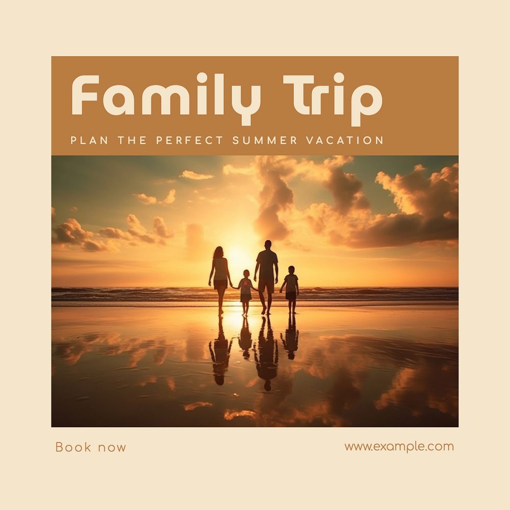 Family trip Instagram post template, editable text