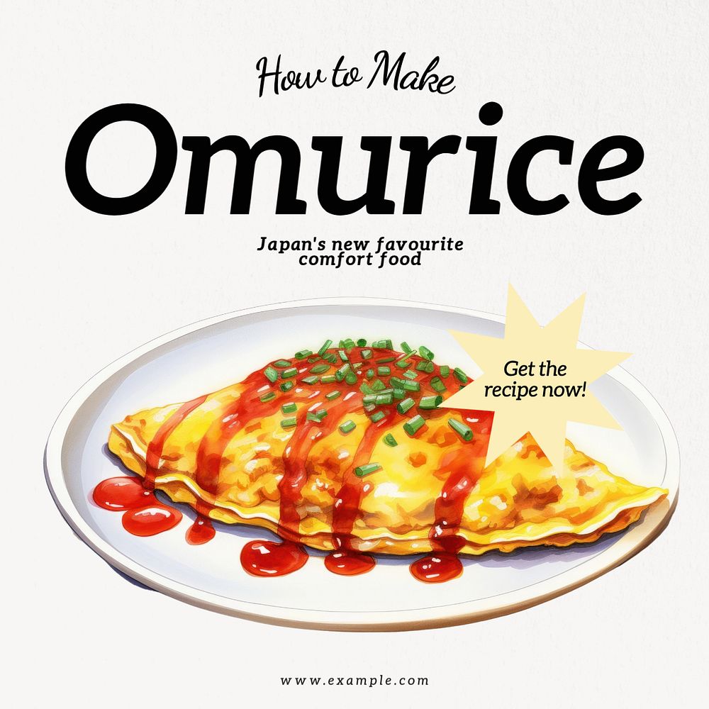 Omurice recipe Instagram post template, editable text