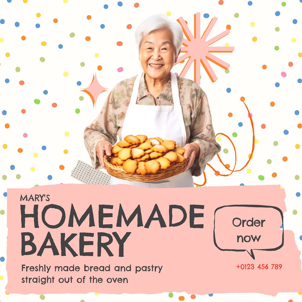 Homemade bakery Instagram post template, editable text