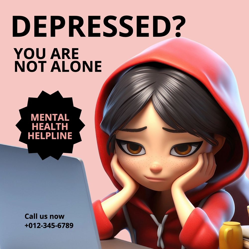 Depression support Instagram post template, editable text