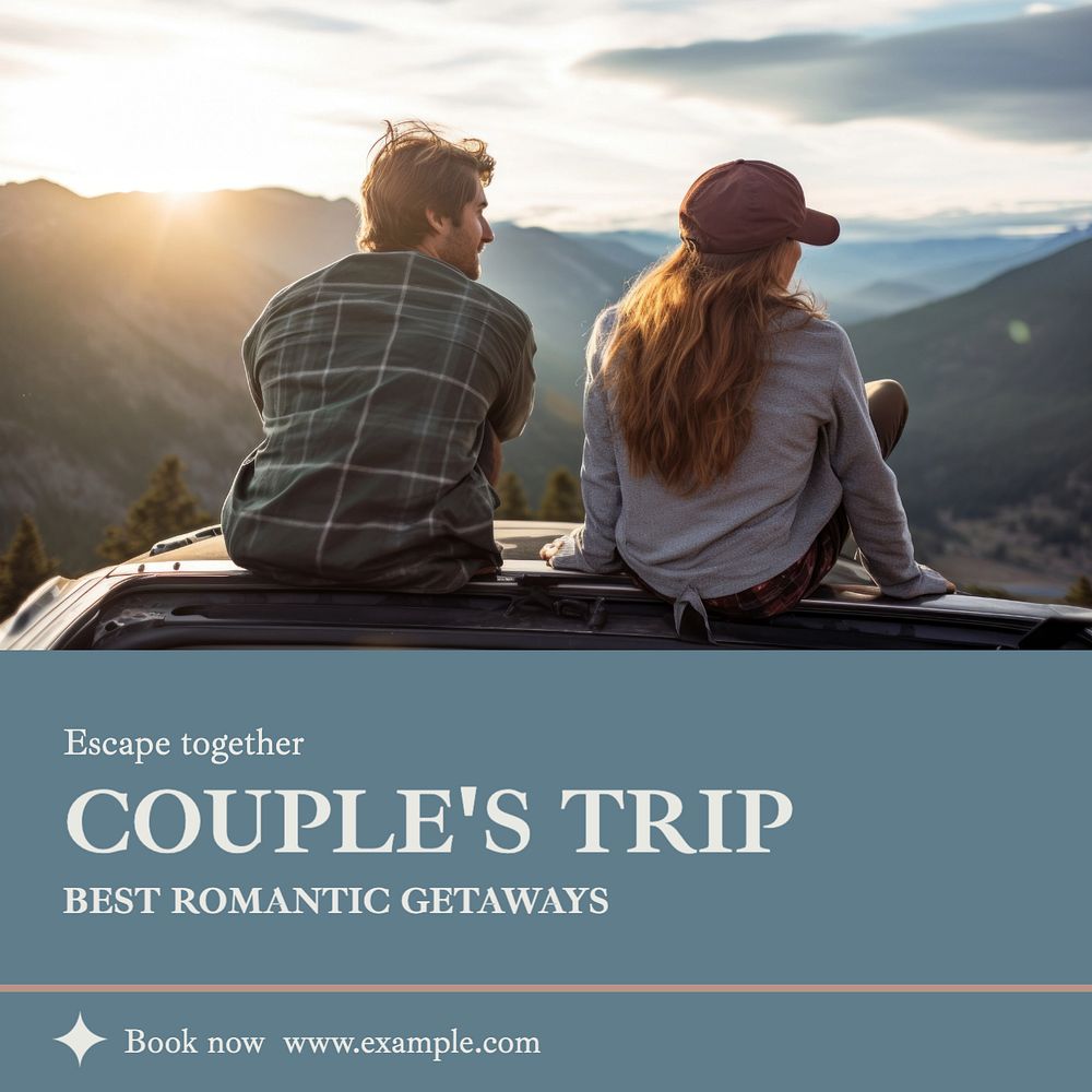 Couple's trip Instagram post template, editable text