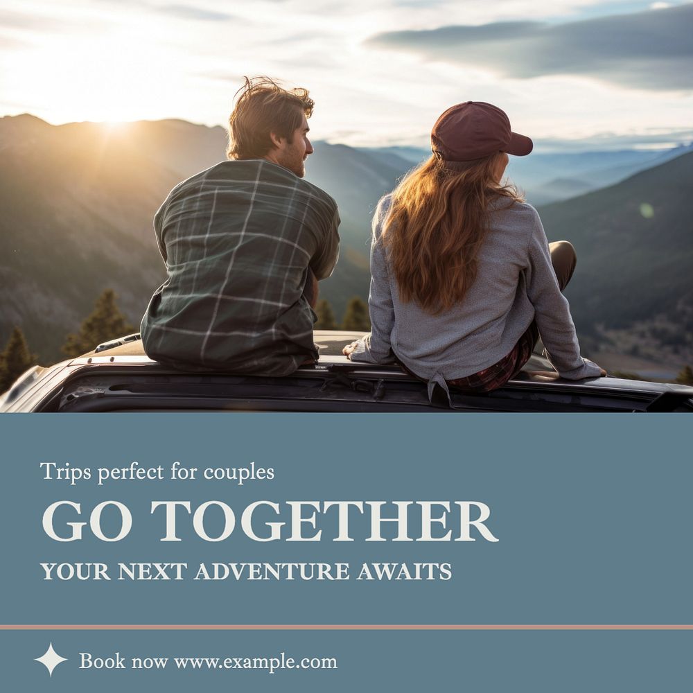 Couple's vacation Instagram post template, editable text