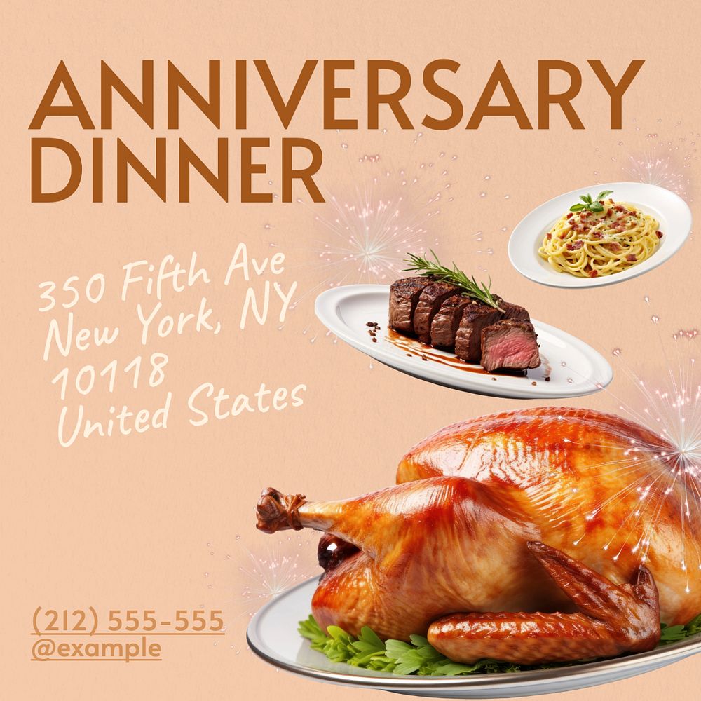 Anniversary dinner restaurant Instagram post template, editable text