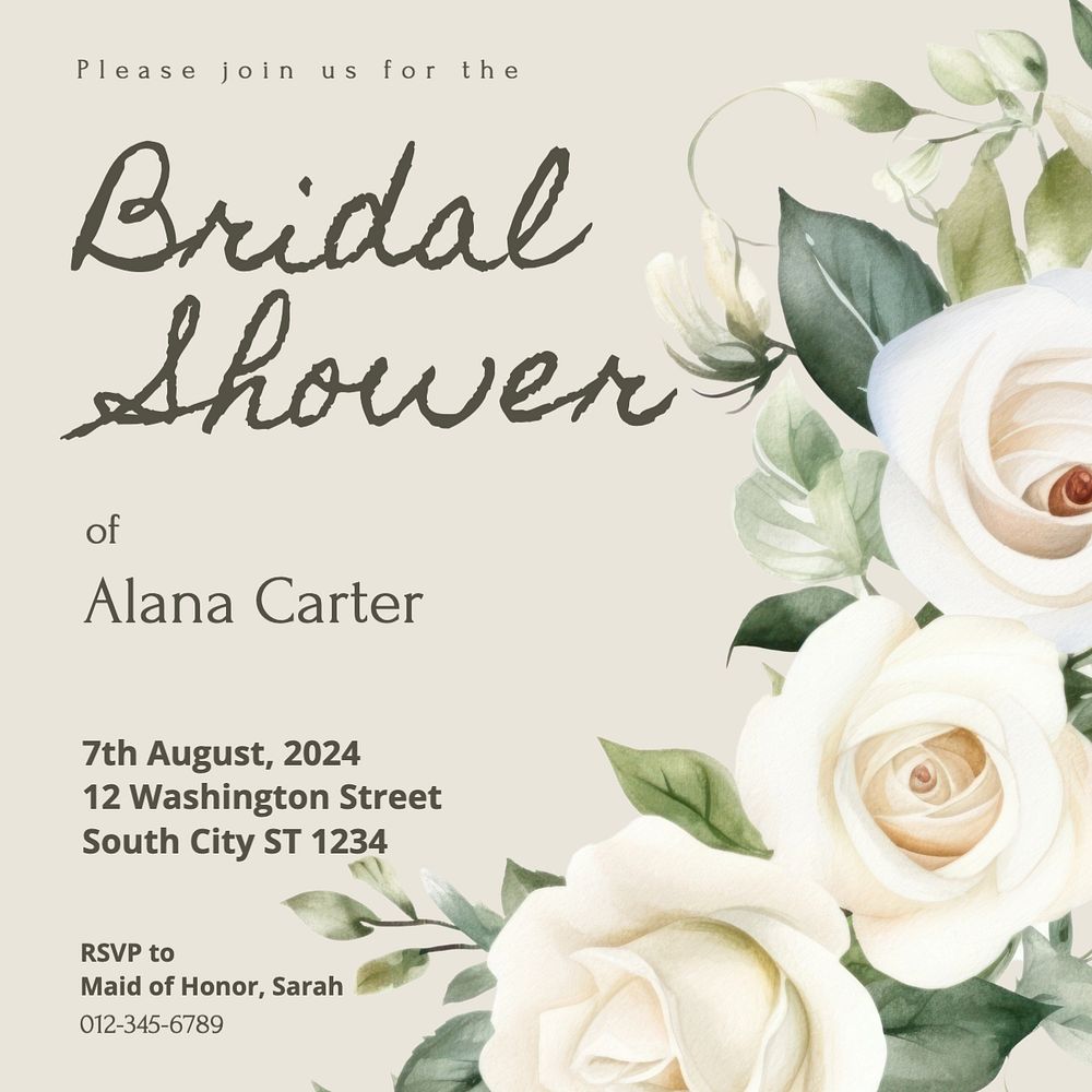 Bridal shower Instagram post template, editable text