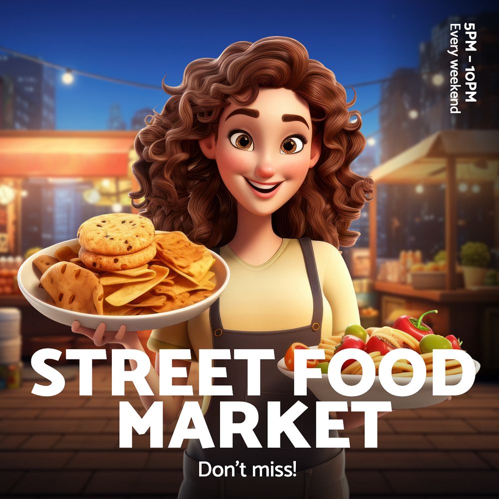 Street food market Instagram post template, editable text