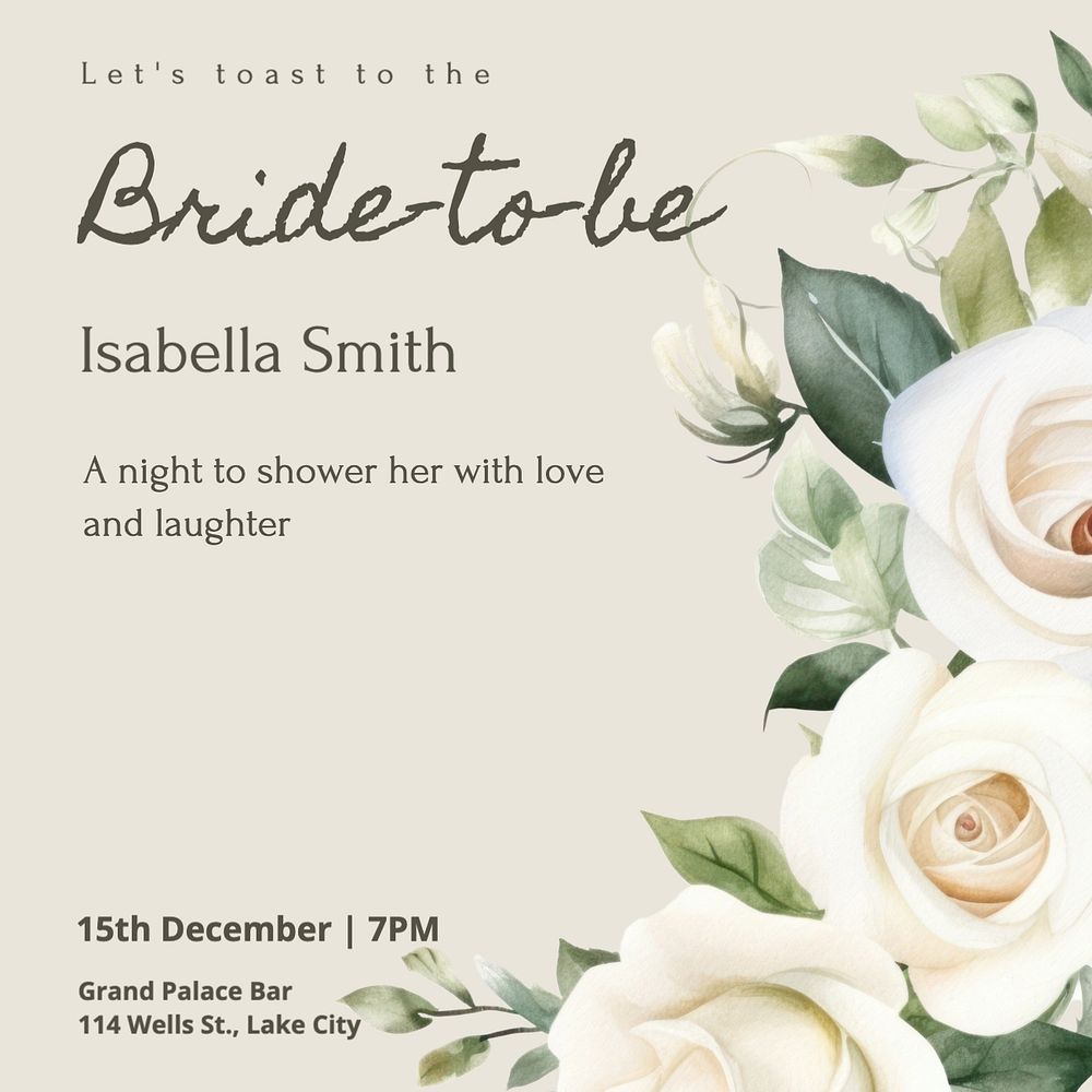 Bridal shower Instagram post template, editable text