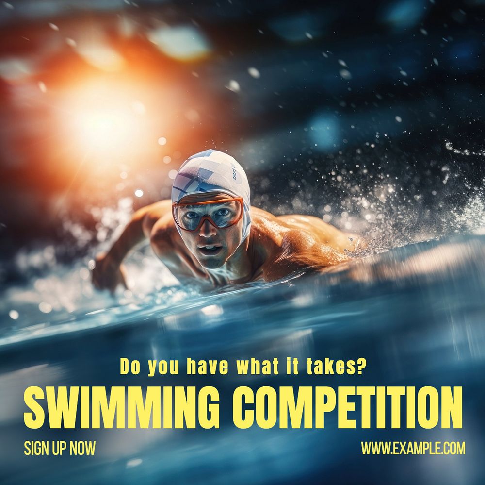 Swimming competition Instagram post template, editable text