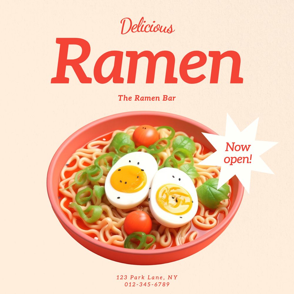 Ramen bar Instagram post template, editable text