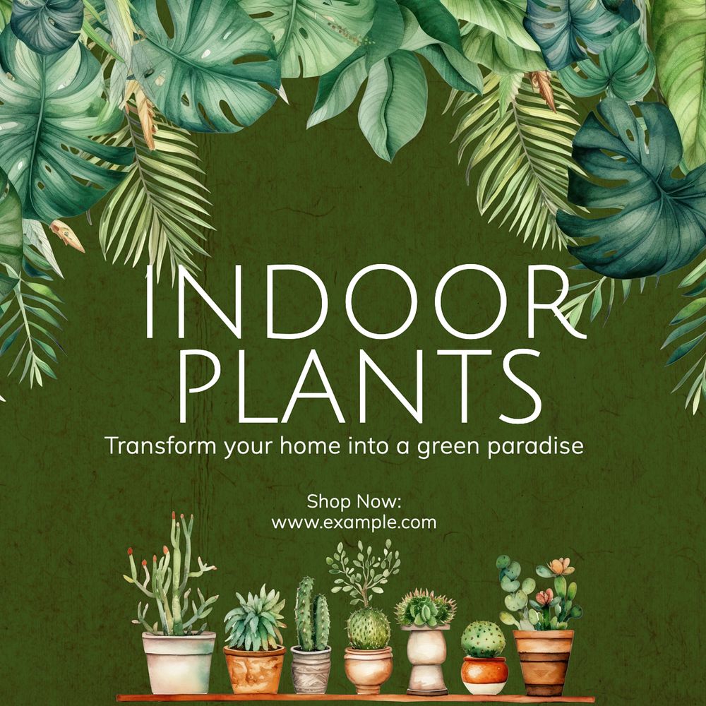 Indoor plants Instagram post template, editable text