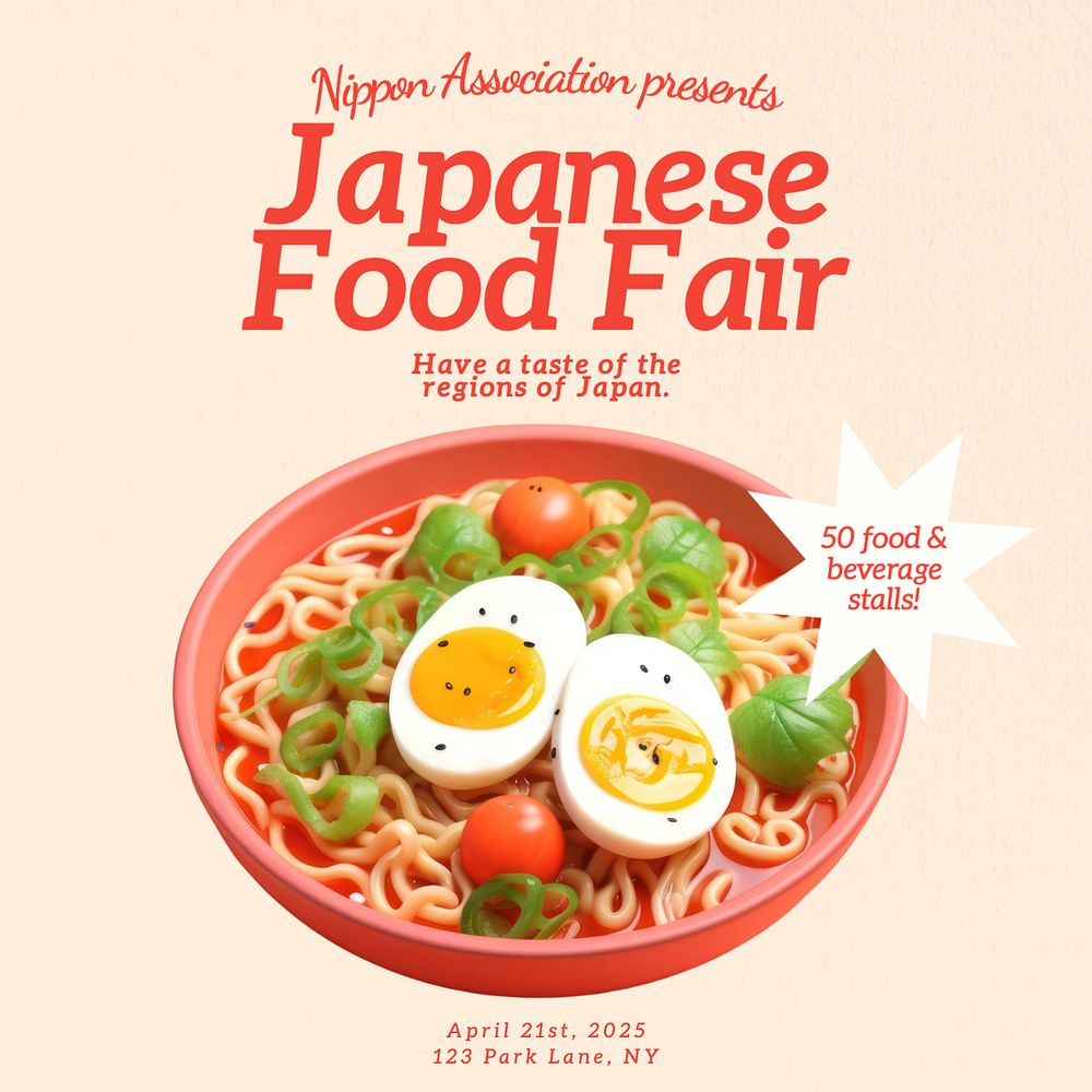 Japanese food fair Instagram post template, editable text