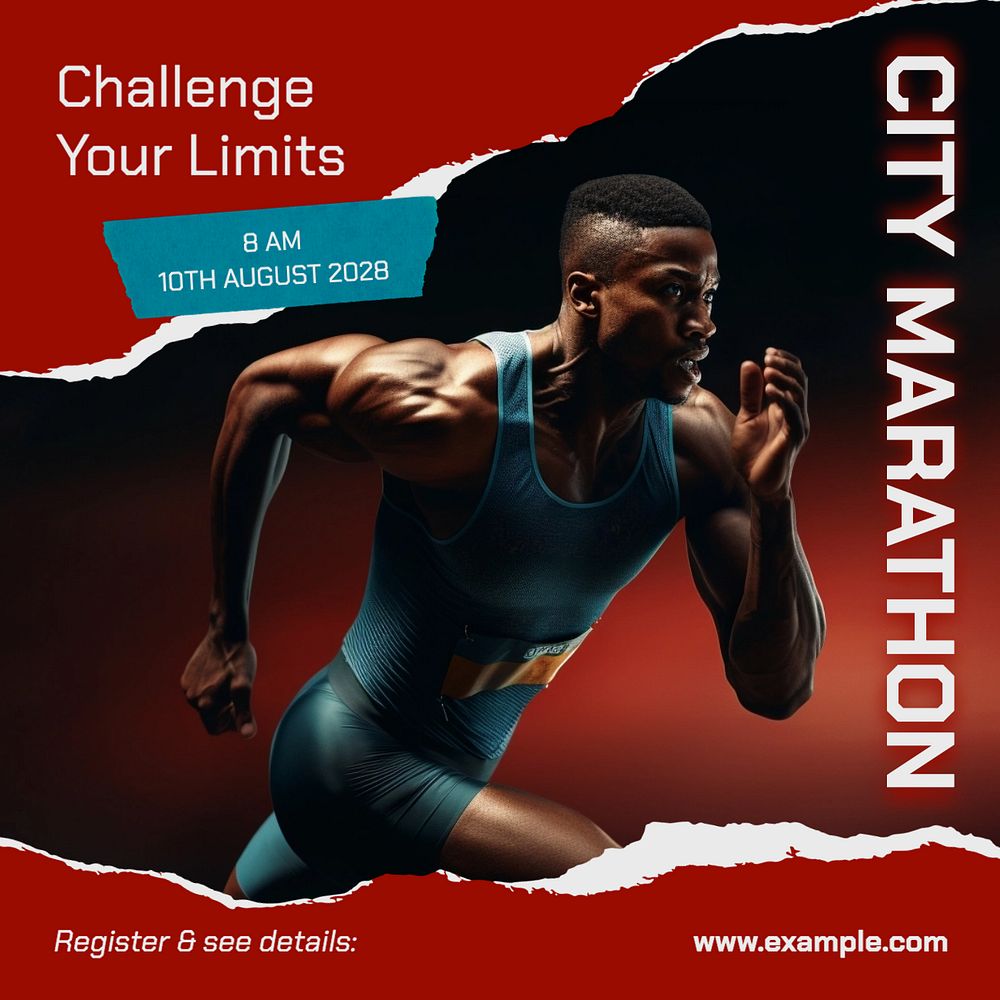 City marathon Instagram post template, editable text