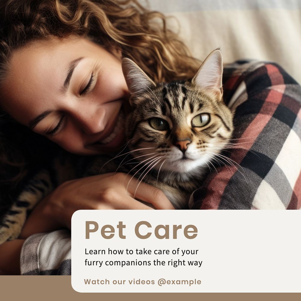 Pet care tutorials Instagram post template, editable text