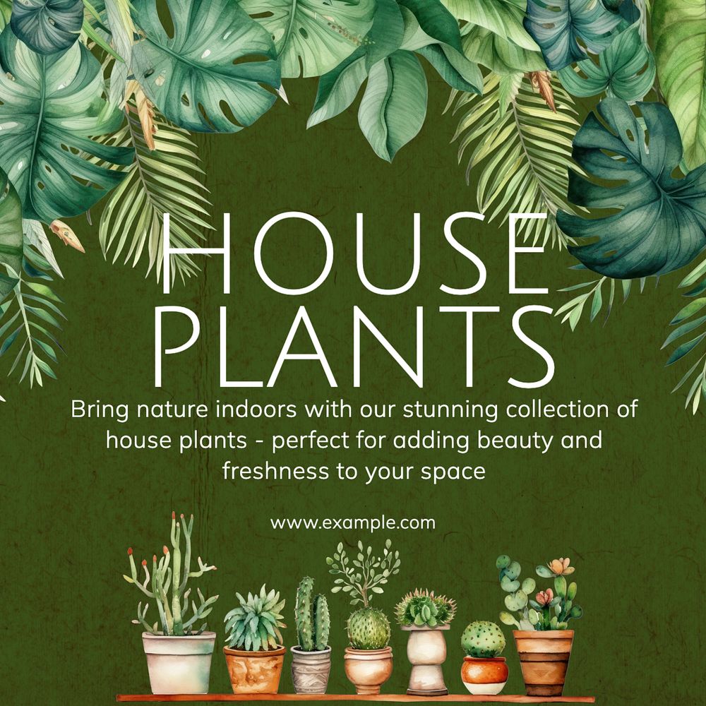 House plants Instagram post template, editable text