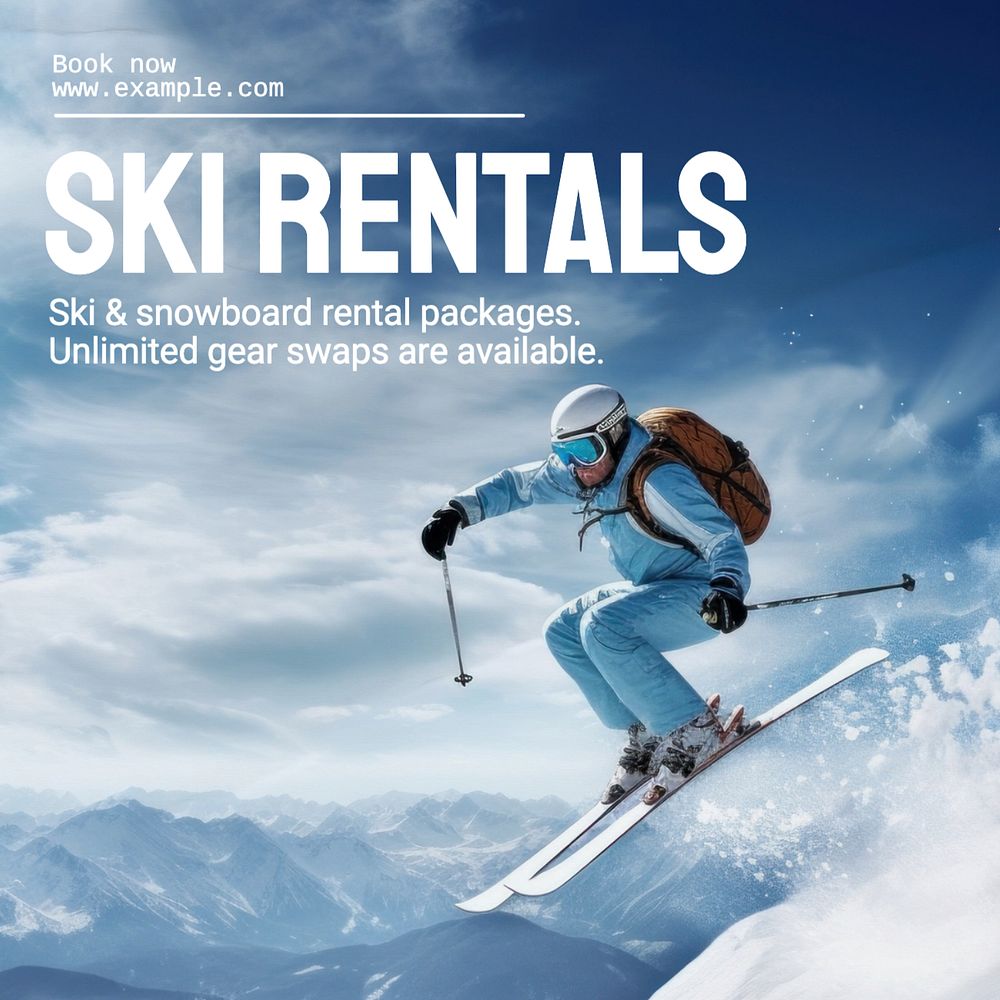 Ski rentals Instagram post template, editable text