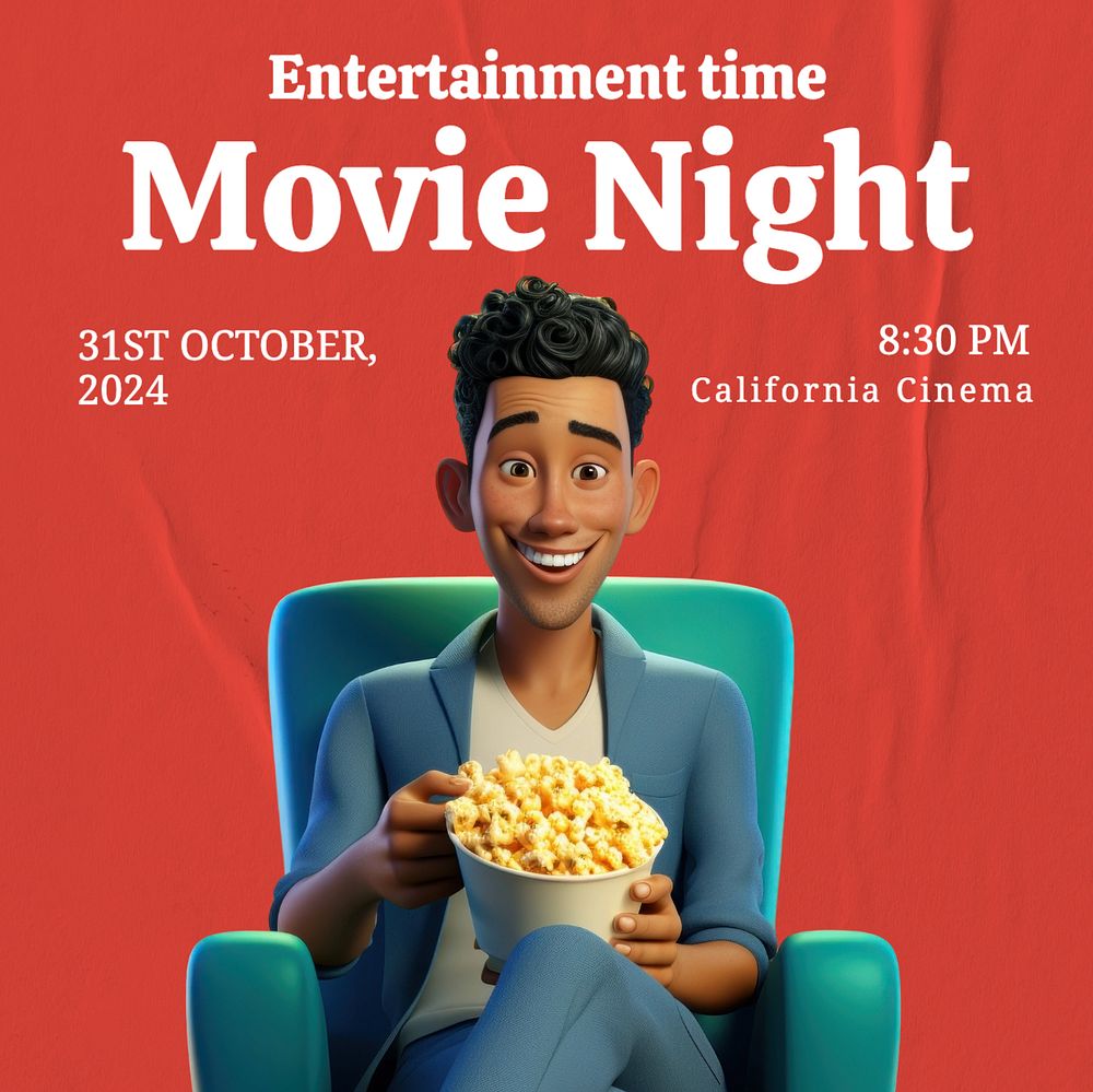 Movie night Instagram post template, editable text