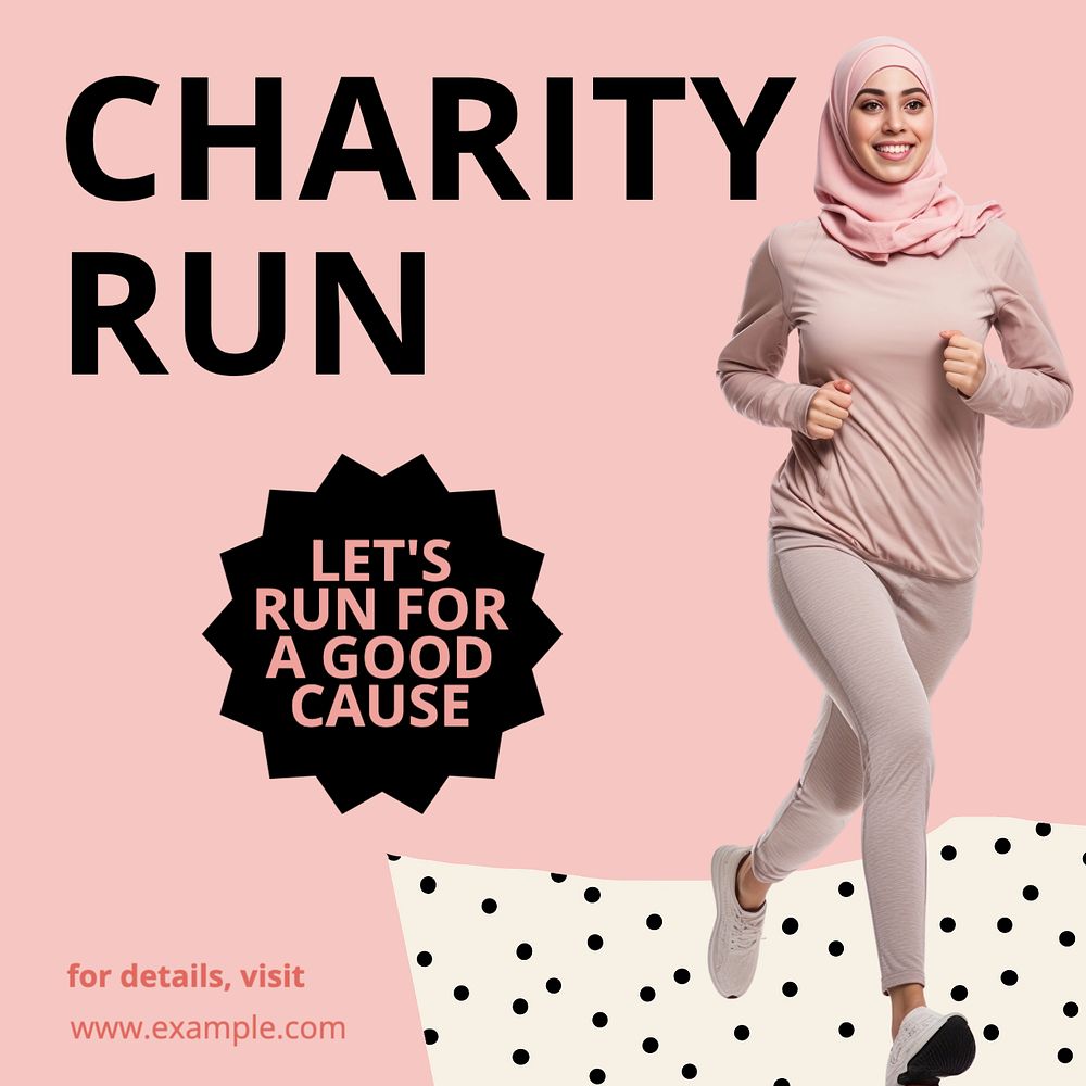 Charity run Instagram post template, editable text