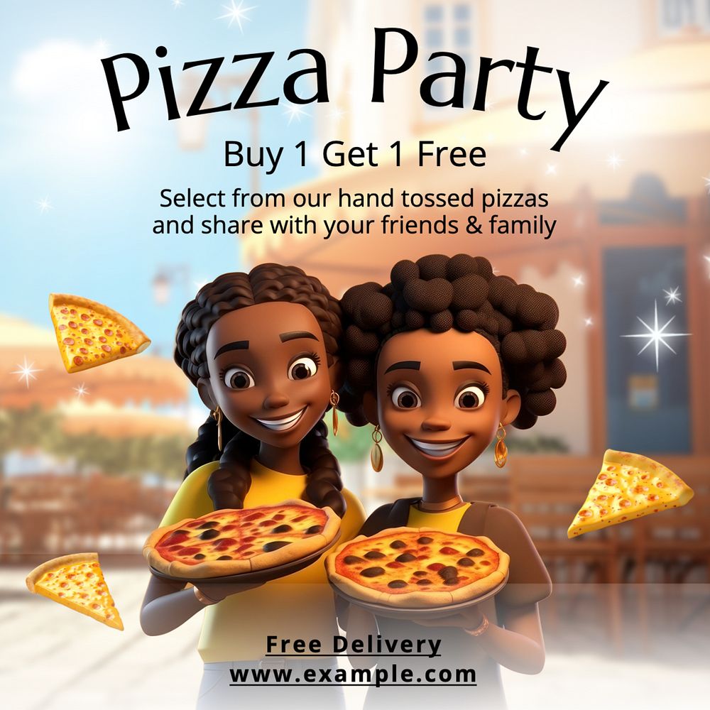 Pizza party Instagram post template, editable text