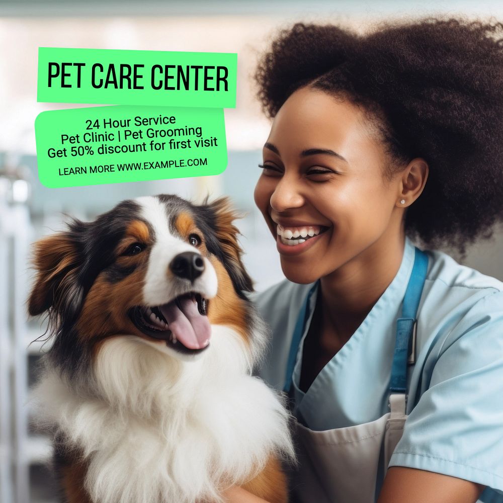 Pet care center Instagram post template, editable text