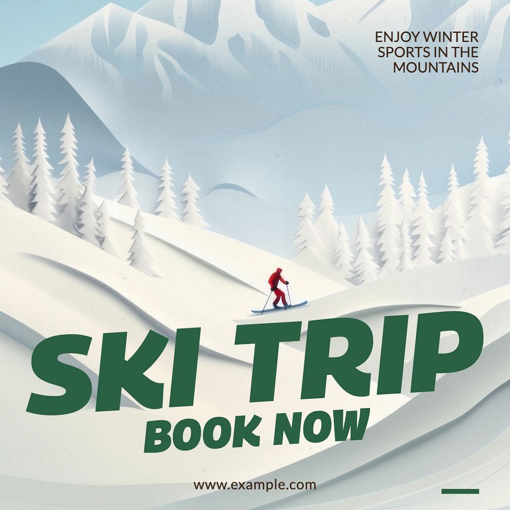 Ski trip Instagram post template, editable text