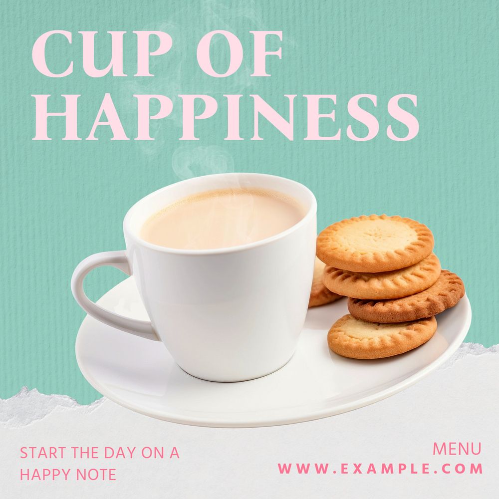 Cup of happiness Instagram post template, editable text