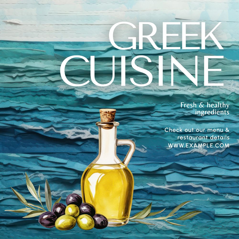 Greek cuisine Instagram post template, editable text