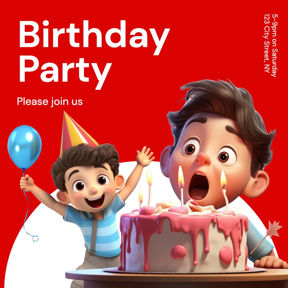 Birthday party Instagram post template, editable text