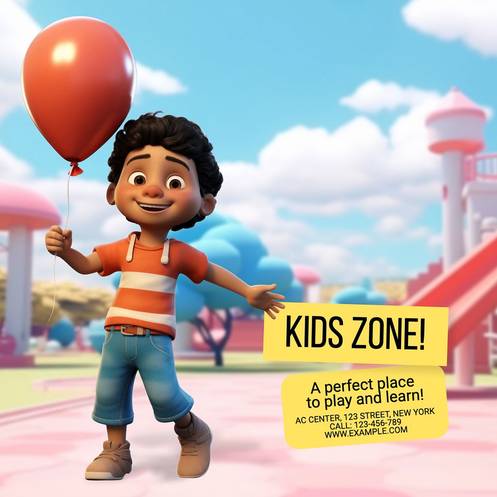 Kids zone Instagram post template, editable text