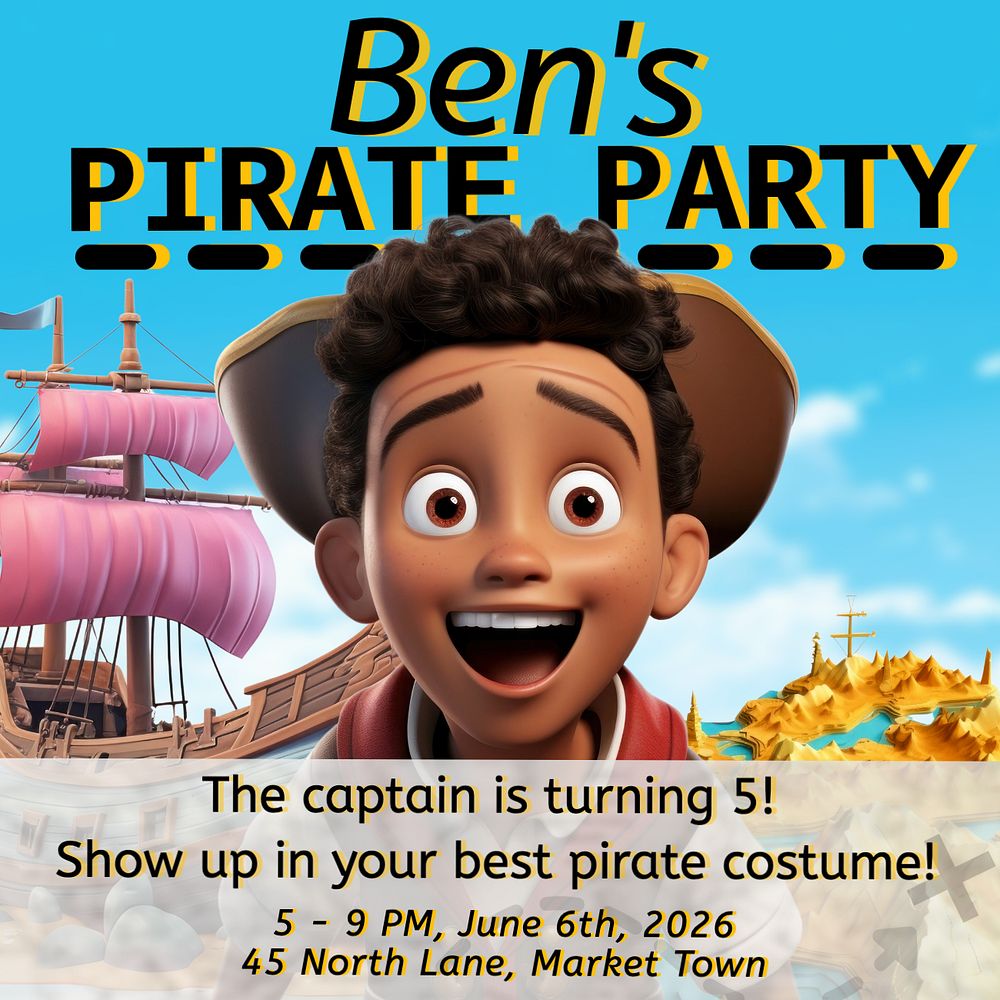 Pirate party, Instagram post template, editable text