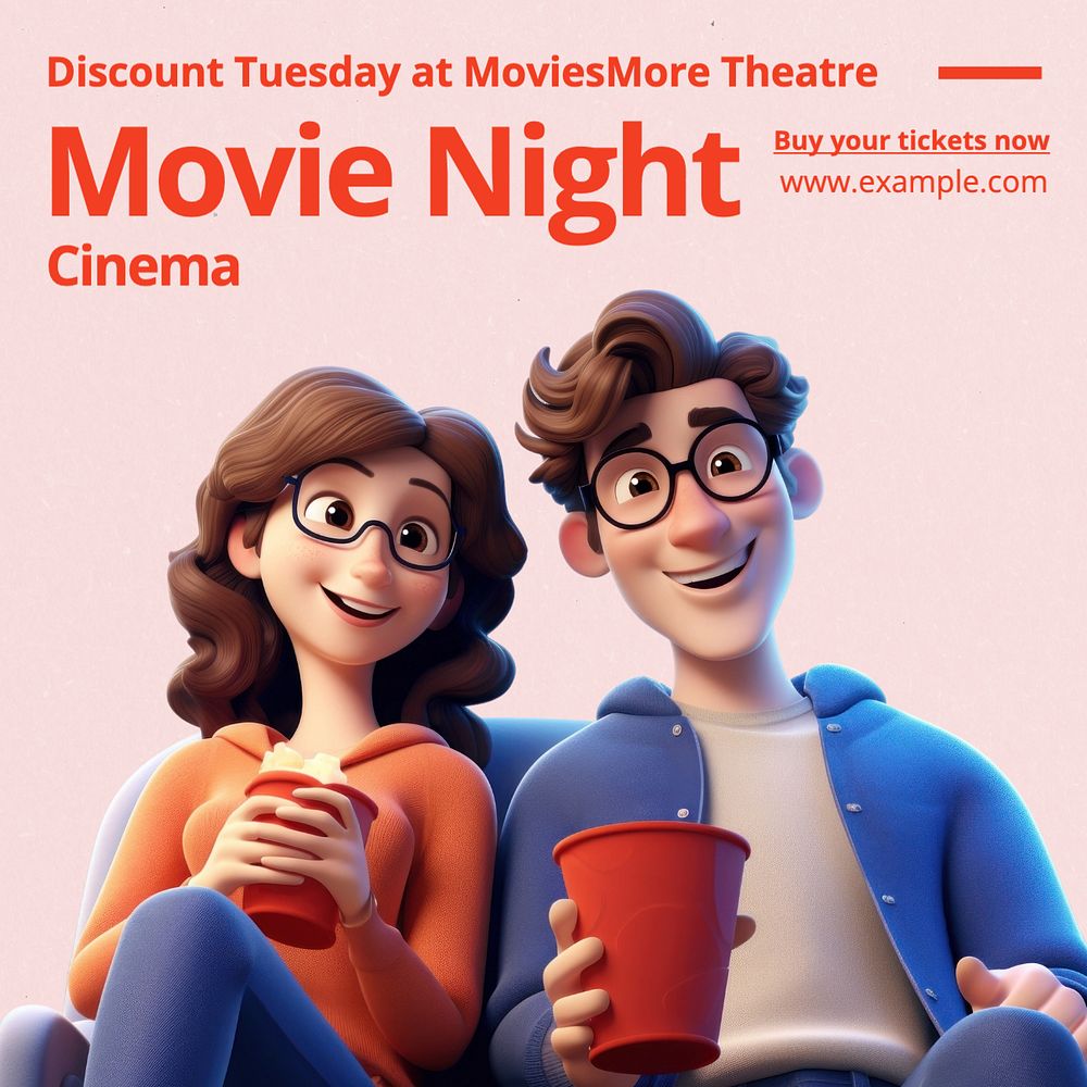 Movie night Instagram post template, editable text