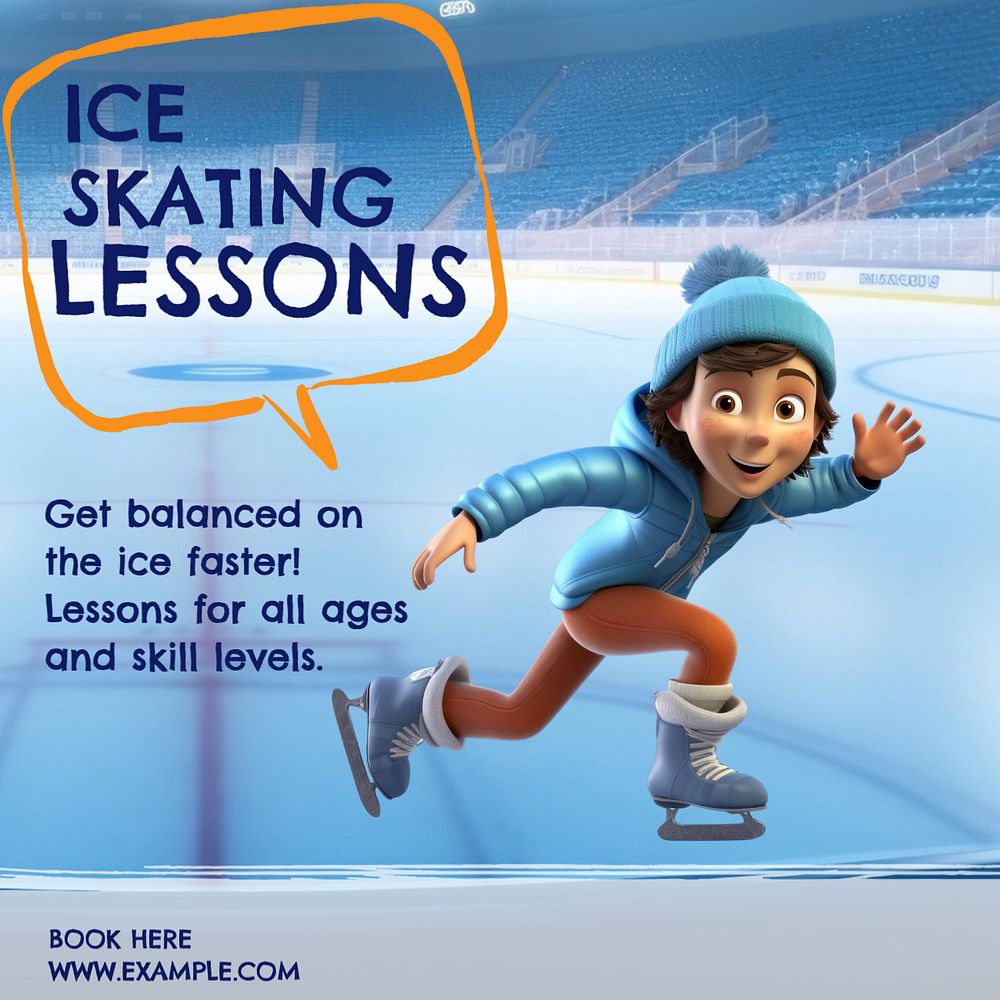 Ice skating lessons Instagram post template, editable text