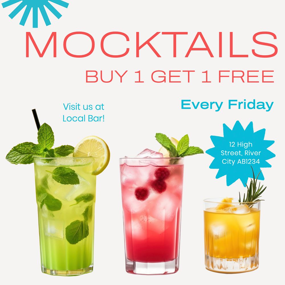 Mocktails promotion Instagram post template, editable text