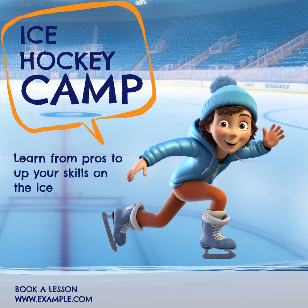 Ice hockey camp Instagram post template, editable text