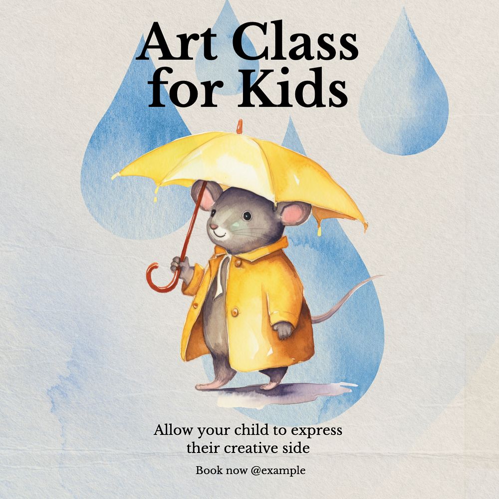 Kid's art class Instagram post template, editable text