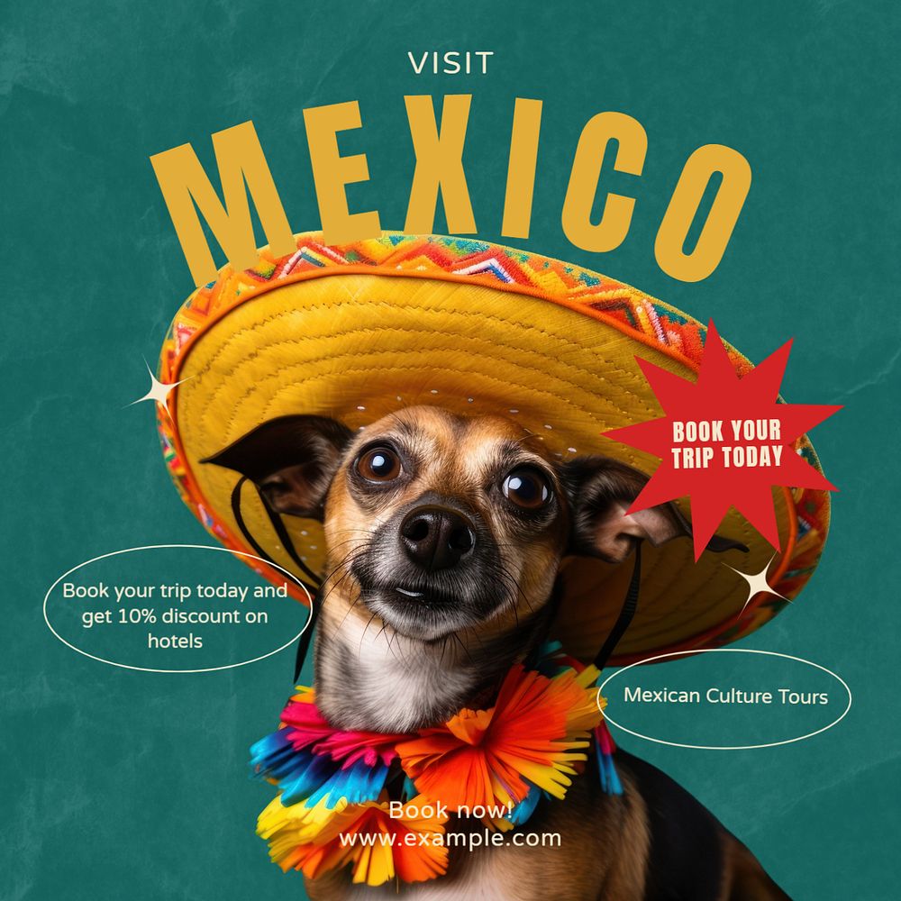 Visit Mexico Instagram post template, editable text