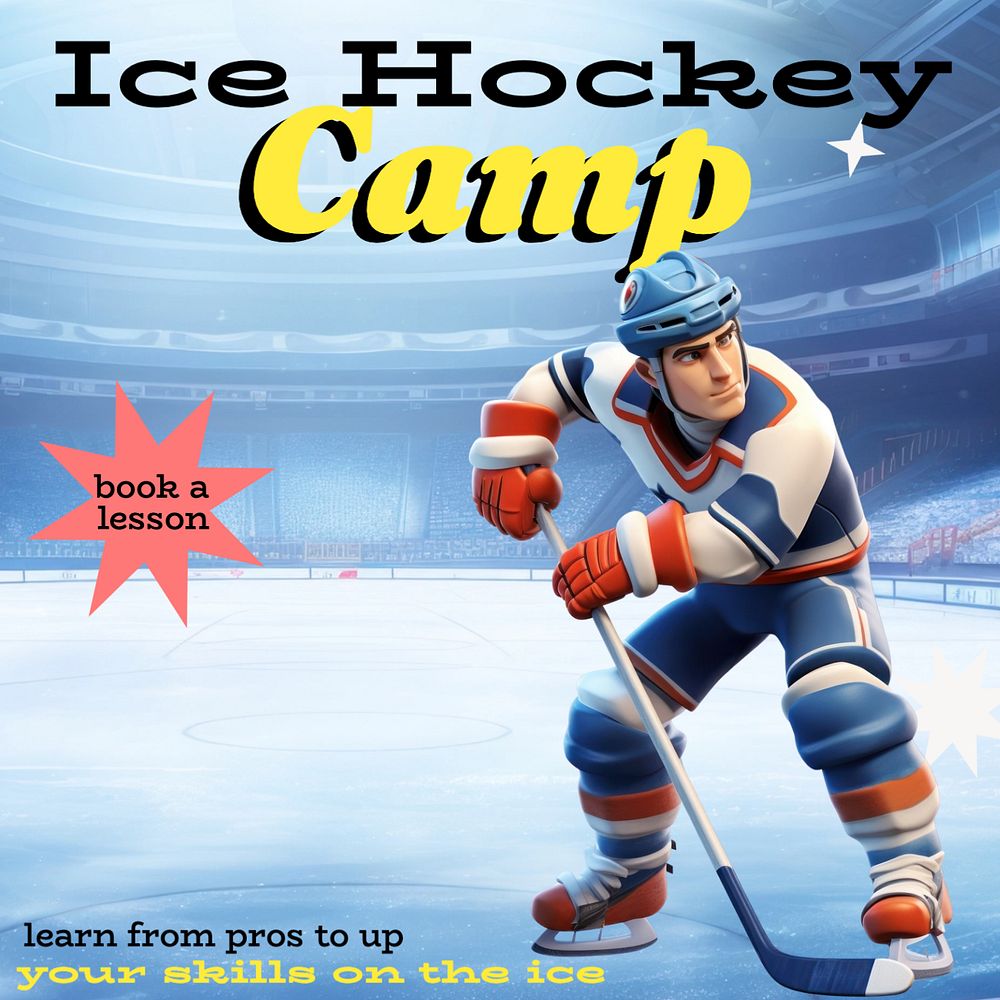 Ice hockey camp Instagram post template, editable text