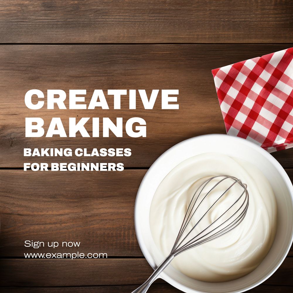 Creative baking class Instagram post template, editable text