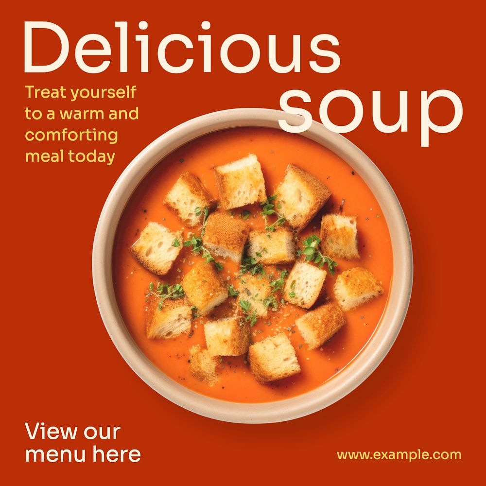 Delicious soup Instagram post template, editable text