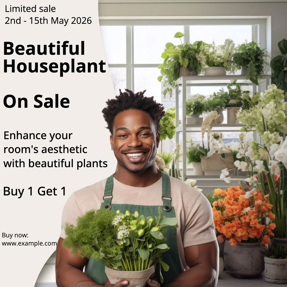 Beautiful houseplant sale Instagram post template, editable text