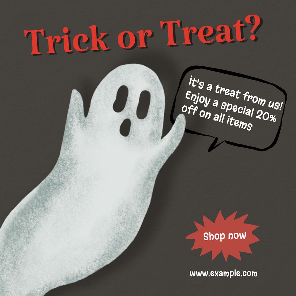 Trick or treat Instagram post template, editable text