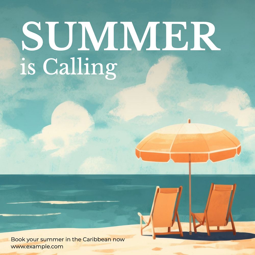 Summer is calling Instagram post template, editable text